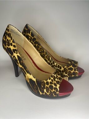 Rampage “Gracee” Leopard Print Peep-Toe Pumps with Red Accents
